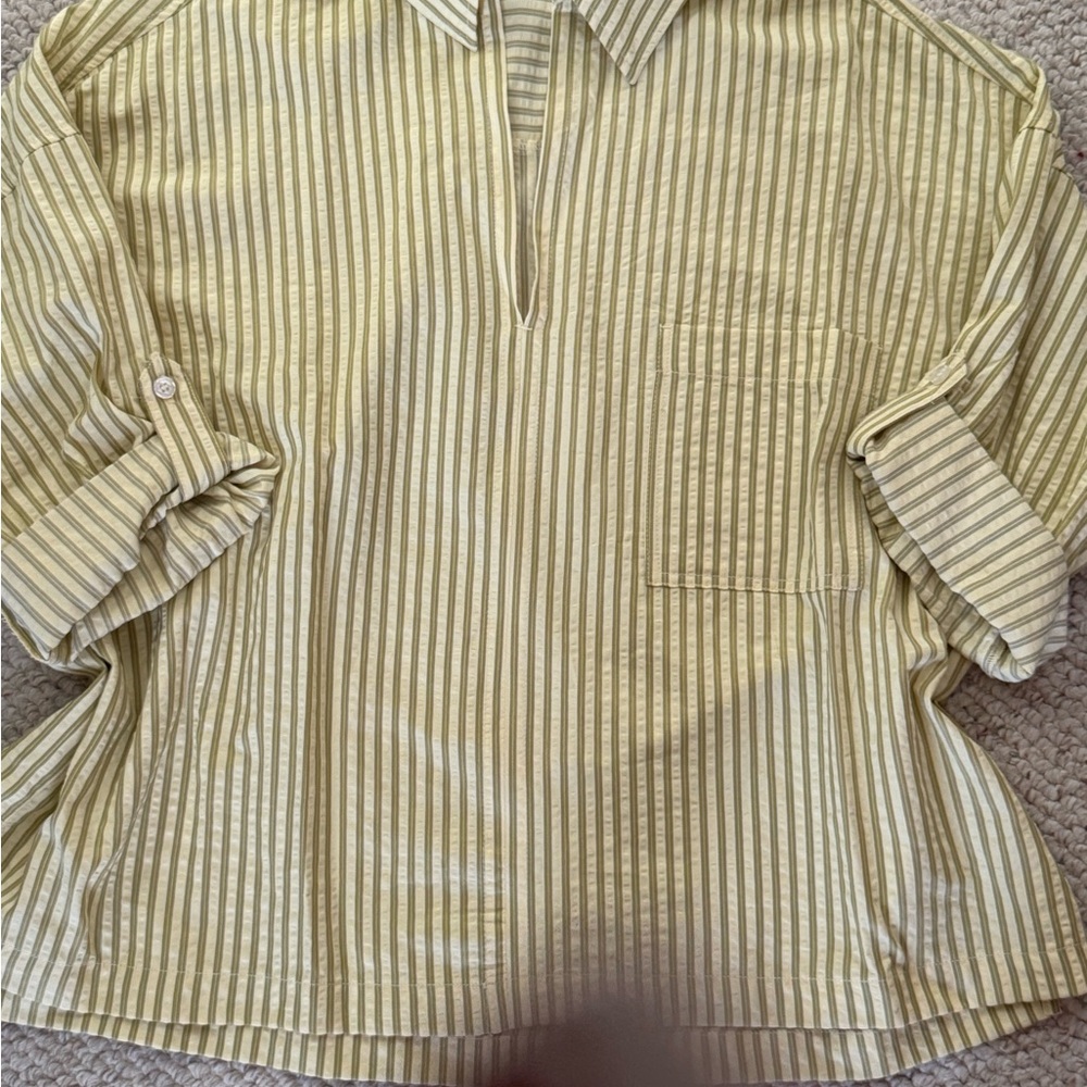 Max Studio Yellow-Green Striped Tunic with Pocket